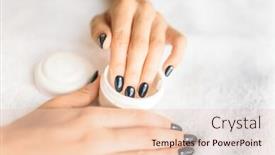  Presentation with beauty product - Amazing PPT theme having female person hands with beauty product closeup backdrop and a lemonade colored foreground