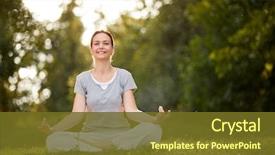  Presentation with nature sun leaves - Colorful presentation design enhanced with female person in yoga pose backdrop and a tawny brown colored foreground