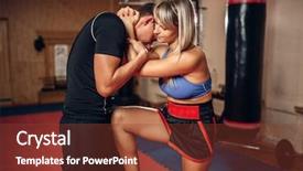  Presentation with self defense - Colorful PPT theme enhanced with female person on self defense backdrop and a tawny brown colored foreground