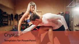  Presentation with knee - Beautiful presentation design featuring female person practicing knee kick backdrop and a red colored foreground