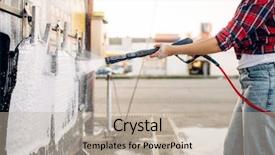  Presentation with gun - Amazing PPT layouts having female person with water gun backdrop and a mint green colored foreground