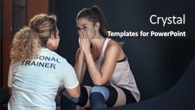  Presentation with locker room - PPT layouts consisting of female-personal-trainer-talking background and a wine colored foreground