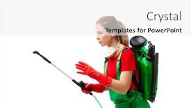  Presentation with pest control - Slide set enhanced with female pest control contractor isolated on white background and a white colored foreground