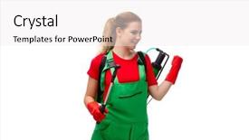  Presentation with pest control - Beautiful slide deck featuring parasitic disease - female pest control contractor isolated backdrop and a  colored foreground