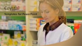  Presentation with pharmacist - Presentation theme consisting of female pharmacist holding prescription background and a coral colored foreground