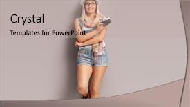  Presentation with basketball female blue - Cool new slide deck with female photographer with a blue backdrop and a  colored foreground