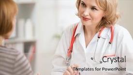  Presentation with doctor office - Slide deck with female physician - doctor woman friendly communicating background and a lemonade colored foreground