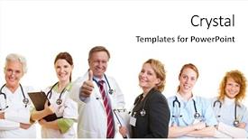  Presentation with physician - Presentation theme with female physician - happy doctor and his smiling background and a white colored foreground