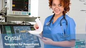  Presentation with urgent care - PPT layouts with female physician in intensive care background and a teal colored foreground