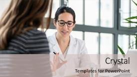  Presentation with physician - Audience pleasing presentation theme consisting of female physician listening to her backdrop and a soft green colored foreground
