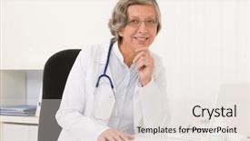  Presentation with doctor office - Presentation design consisting of female physician sit behind desk background and a lemonade colored foreground