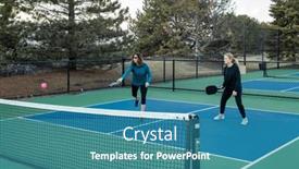  Presentation with volley - PPT theme with female-pickleball-player-returns background and a teal colored foreground
