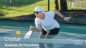  Presentation with pickleball - Presentation design having female-pickleball-player-returns background and a seafoam green colored foreground