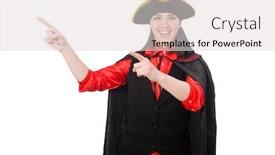  Presentation with pirate - Presentation theme featuring female pirate in black coat isolated on white background and a light gray colored foreground