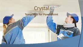  Presentation with plaster - Colorful PPT theme enhanced with female plasterer painter at indoor backdrop and a  colored foreground
