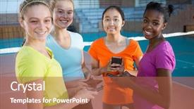  Presentation with volleyball - Beautiful slides featuring female players using mobile phone backdrop and a red colored foreground