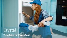  Presentation with drain - Amazing presentation having female-plumber-fixing-problem backdrop and a teal colored foreground