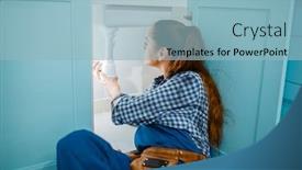  Presentation with drain - Presentation with female-plumber-in-uniform-installing background and a light blue colored foreground