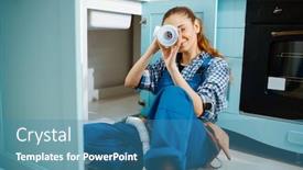  Presentation with plumber - Slide deck having female-plumber-lying background and a teal colored foreground