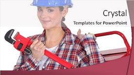  Presentation with plumber - Slide deck featuring female plumber ready for her next job background and a sky blue colored foreground