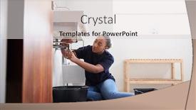  Presentation with plumber - Colorful theme enhanced with female-plumber-working-to-fix backdrop and a light gray colored foreground