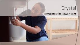 Presentation with plumber - Theme with female-plumber-working-to-fix background and a light gray colored foreground
