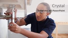  Presentation with plumber - Cool new slides with female-plumber-working-to-fix backdrop and a light gray colored foreground