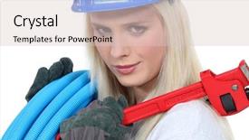  Presentation with plumber - Presentation design featuring female plumber background and a lemonade colored foreground