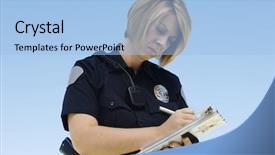  Presentation with police - Beautiful presentation featuring female police officer writing backdrop and a light blue colored foreground