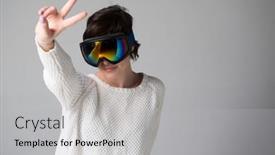  Presentation with victory sport - Beautiful theme featuring female-portrait-in-ski-goggles backdrop and a light gray colored foreground