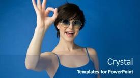  Presentation with female - PPT layouts consisting of female-portrait-with-positive-expressions background and a ocean colored foreground