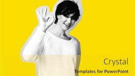  Presentation with female - PPT theme featuring female-portrait-with-positive-expressions background and a yellow colored foreground