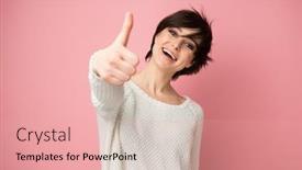  Presentation with winning - Slides with female-portrait-with-positive-expressions background and a coral colored foreground