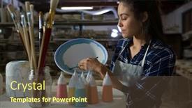  Presentation with paint brush - Audience pleasing PPT theme consisting of female-potter-decorating-bowl backdrop and a tawny brown colored foreground
