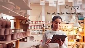  Presentation with using digital tablet - Slide set consisting of female-potter-in-ceramics-studio background and a coral colored foreground