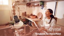  Presentation with ceramics - Presentation consisting of female-potter-shaping-clay background and a red colored foreground