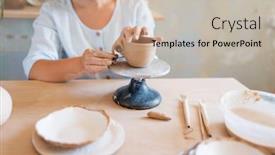  Presentation with female - Slide set featuring female potter skins pot pottery workshop background and a mint green colored foreground