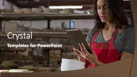  Presentation with using digital tablet - Slide set enhanced with female-potter-using-digital-tablet background and a tawny brown colored foreground