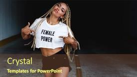  Presentation with power - Colorful PPT layouts enhanced with female-power-latin-woman-standing backdrop and a tawny brown colored foreground