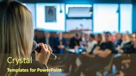  Presentation with workshop - Slide set consisting of speaking - female presenter speaks to audiences background and a tawny brown colored foreground