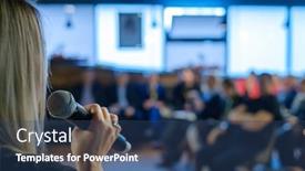  Presentation with conference - Colorful PPT theme enhanced with female-presenter-speaks-to-audiences backdrop and a ocean colored foreground