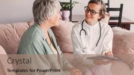  Presentation with elderly care - Slide deck featuring female-professional-doctor-consulting-senior background and a  colored foreground