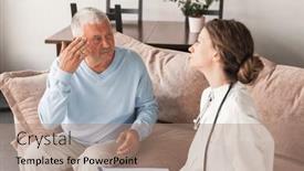  Presentation with care elderly - Presentation theme enhanced with female-professional-doctor-consulting-senior background and a coral colored foreground