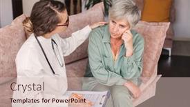  Presentation with geriatric - PPT theme featuring female-professional-doctor-touching-shoulder background and a soft green colored foreground