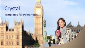  Presentation with parliament westminster london england - Beautiful presentation theme featuring female professional on westminster bridge backdrop and a sky blue colored foreground