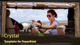  Presentation with safari - Amazing PPT theme having female-professional-photographer-on-safari backdrop and a wine colored foreground
