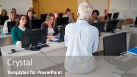  Presentation with informatics - Slides enhanced with female-professor-and-her-students background and a gray colored foreground