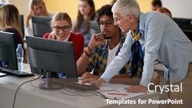  Presentation with informatics - Slide deck featuring female-professor-correcting-students-errors background and a tawny brown colored foreground