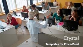  Presentation with informatics - Theme featuring female-professor-explaining-student-s background and a gray colored foreground