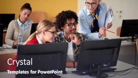  Presentation with informatics - Slide deck with female-professor-helping-students background and a dark gray colored foreground